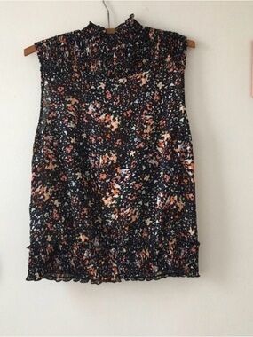 Zara Black Blouse with Peach and Cream Floral Print